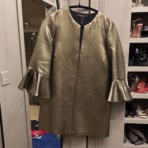 BCBG Metallic Gold Textured Coat with Ruffle Sleeves